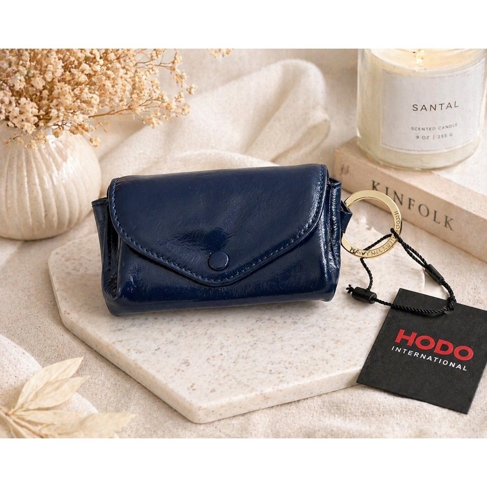 HOBO International Leather Coin Purse Keychain Navy NWT Compact Wallet